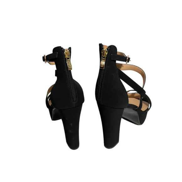 Size 10 !D!FU Black Platform High Chunky heel Open toe Dressy Shoes straps - Picture 6 of 8